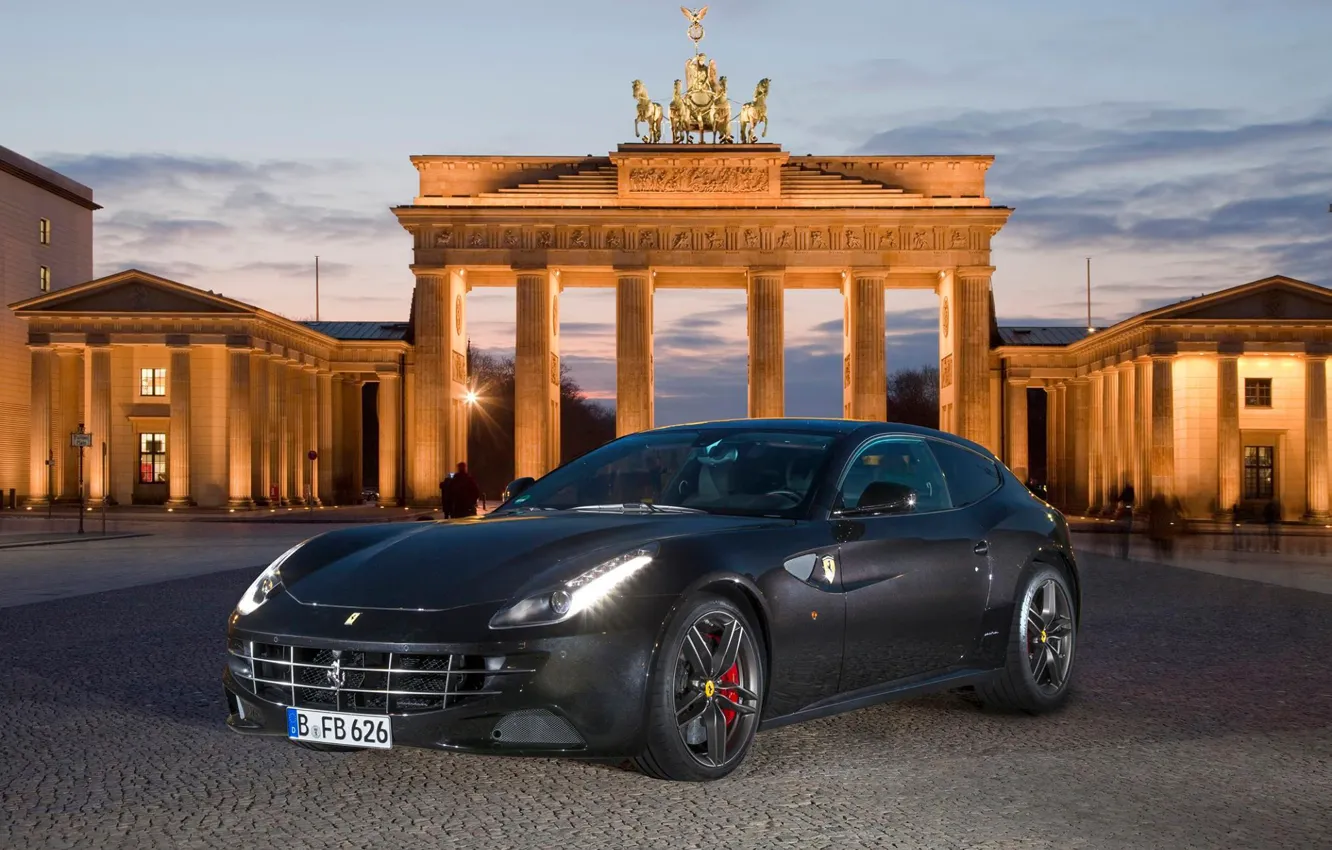 Photo wallpaper black, coupe, pavers, columns, ferrari, Ferrari
