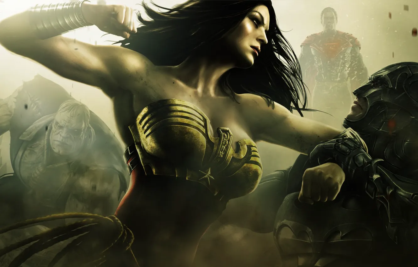 Photo wallpaper the game, hero, Batman, Gods Among Us, Injustice, Wonder women