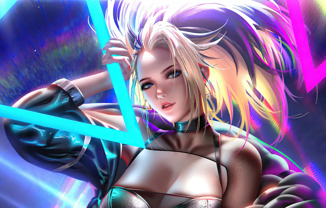 Photo wallpaper the game, game, blue eyes, beautiful girl, blue eyes, charm, Akali, League of Legends