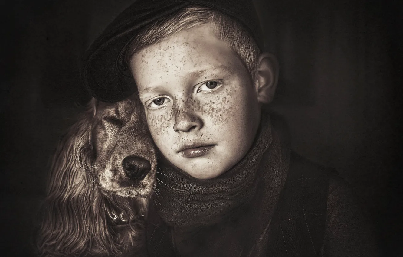 Photo wallpaper each, dog, boy