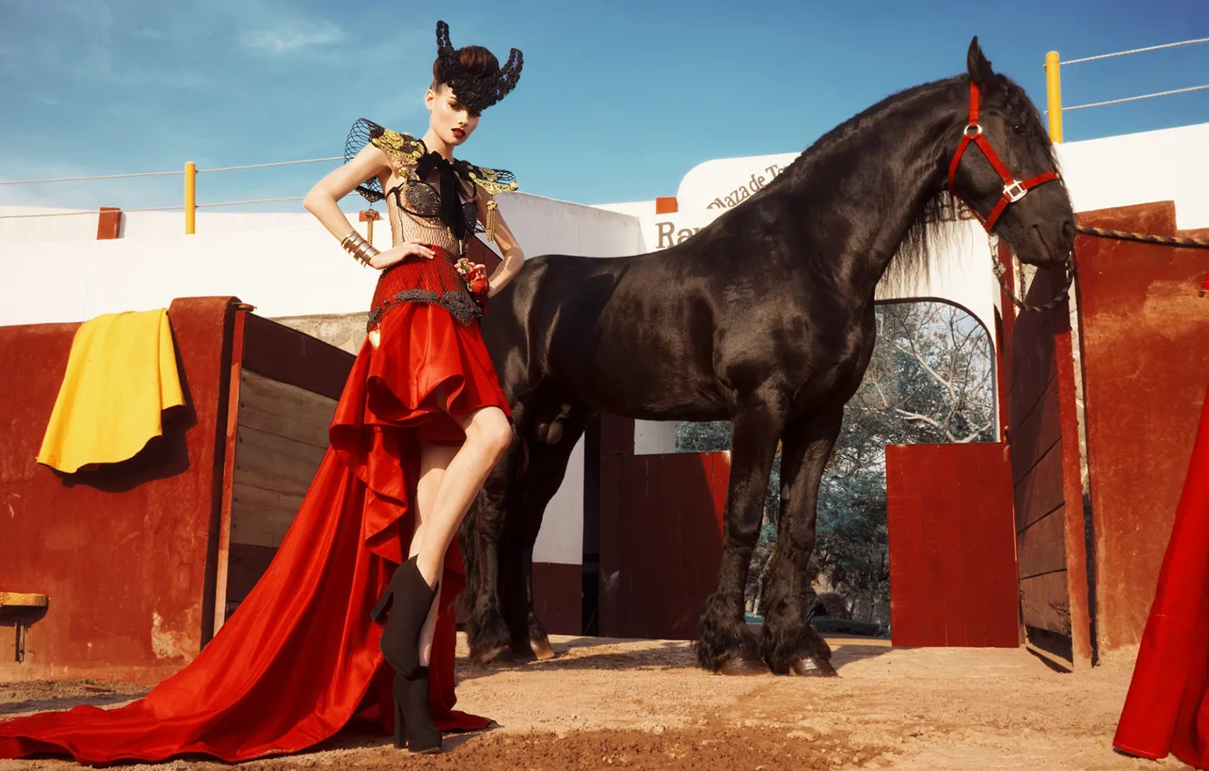 Photo wallpaper girl, horse, Spain, fashion, toreador