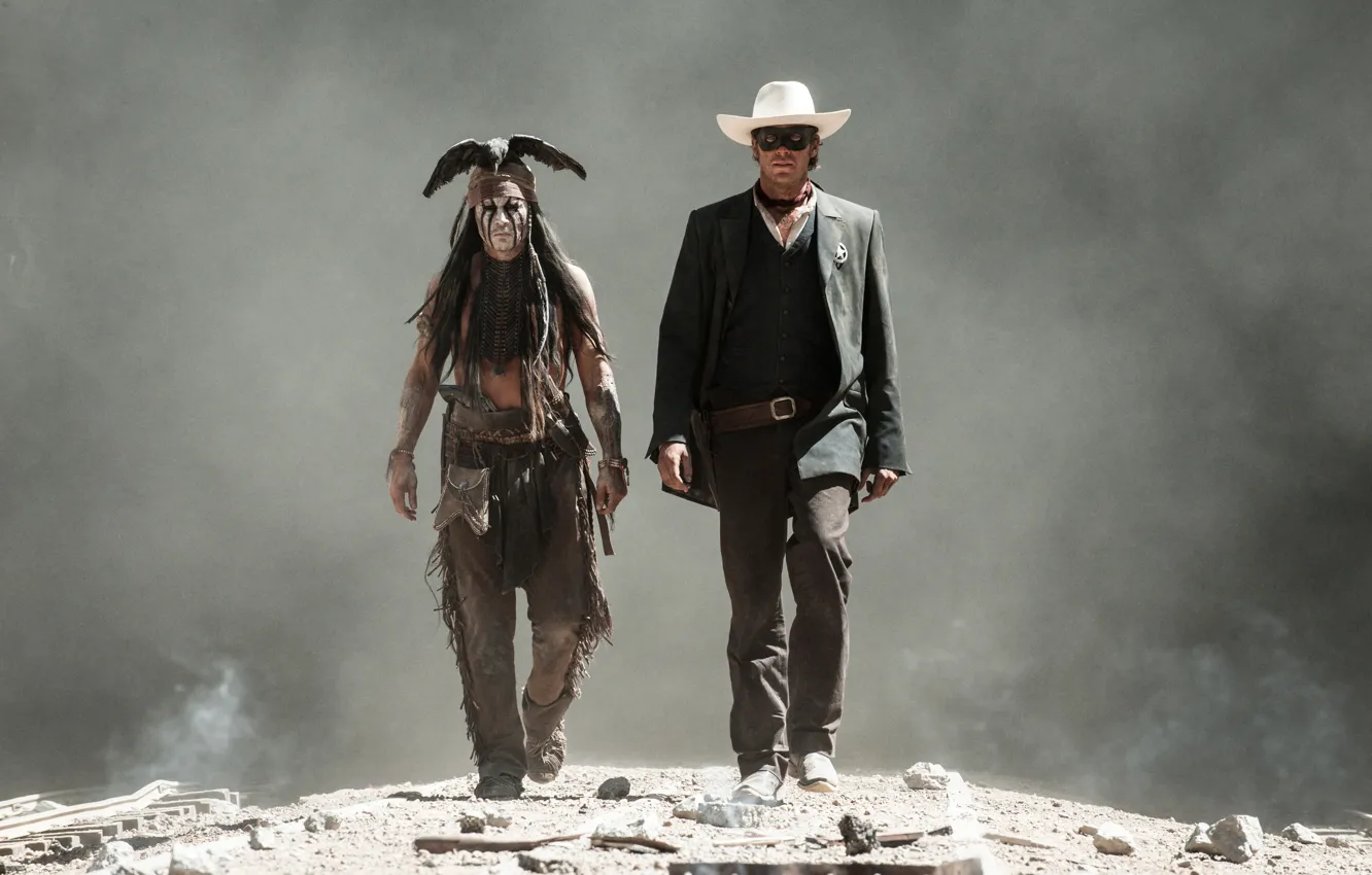Photo wallpaper Johnny Depp, Johnny Depp, The Lone Ranger, Armie Hammer, The lone Ranger, John Reid, Tonto, …