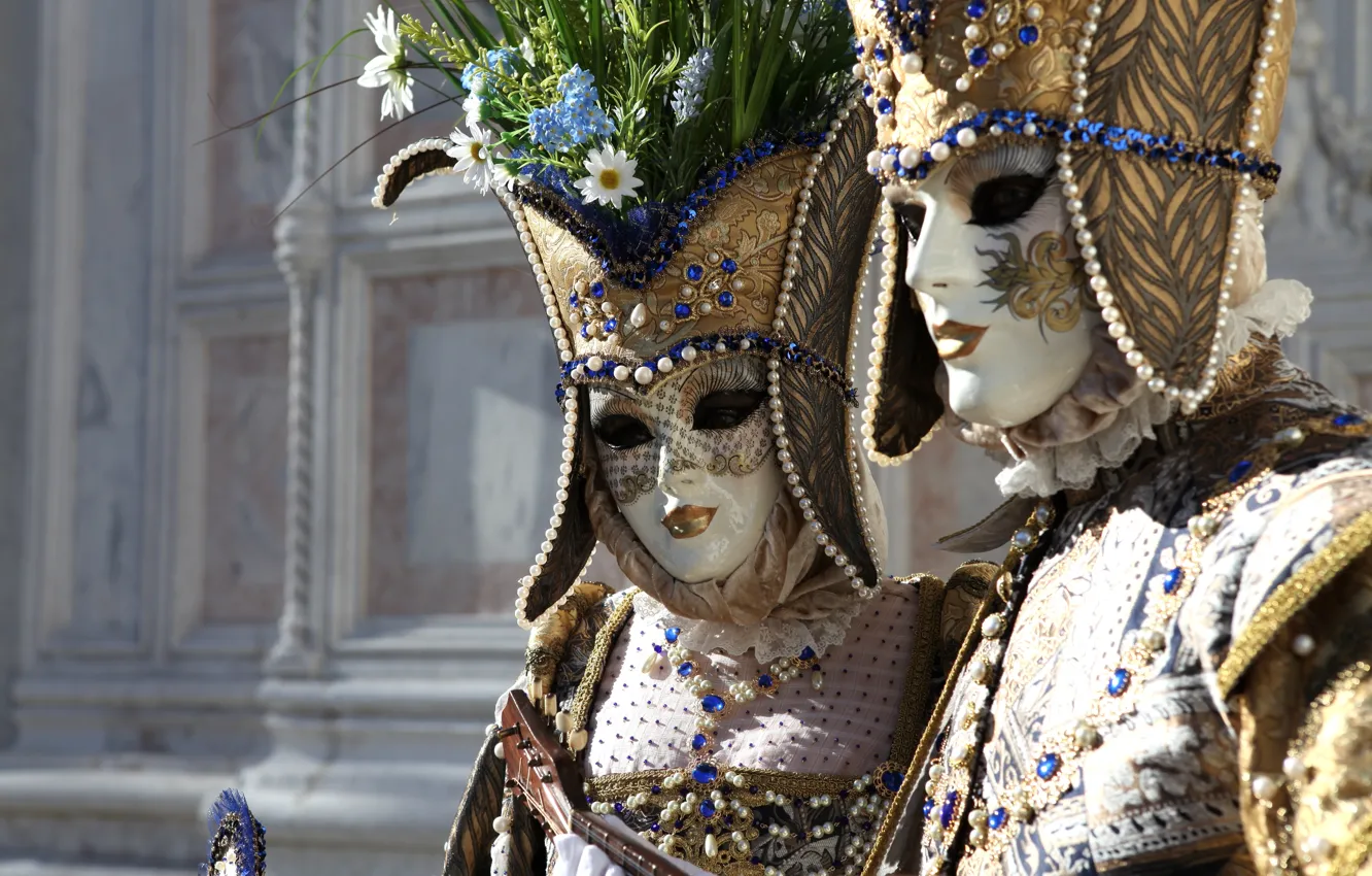 Photo wallpaper decoration, flowers, mask, costume, Venice, carnival