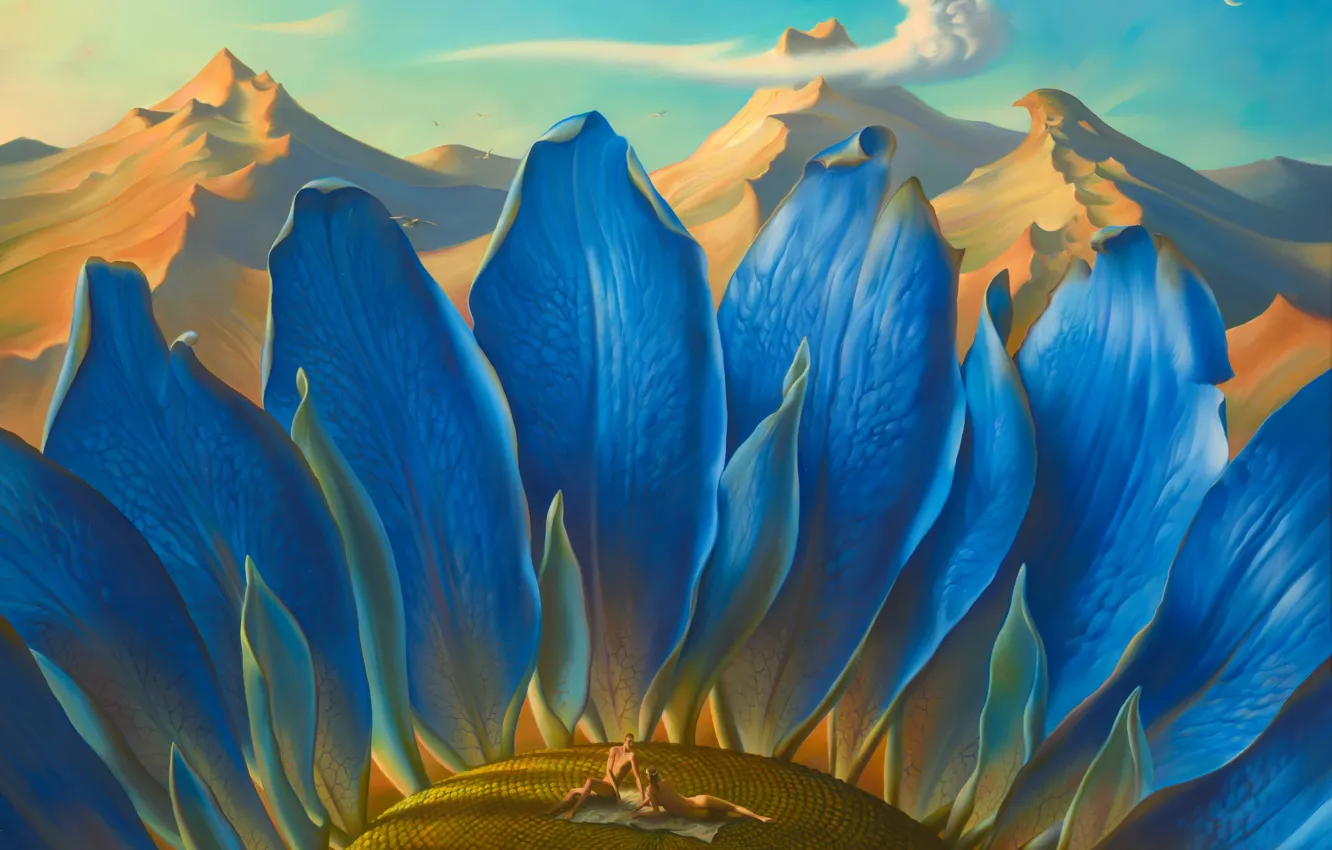 Photo wallpaper the sky, clouds, mountains, surrealism, picture, painting, the magical world, Metamorphosis