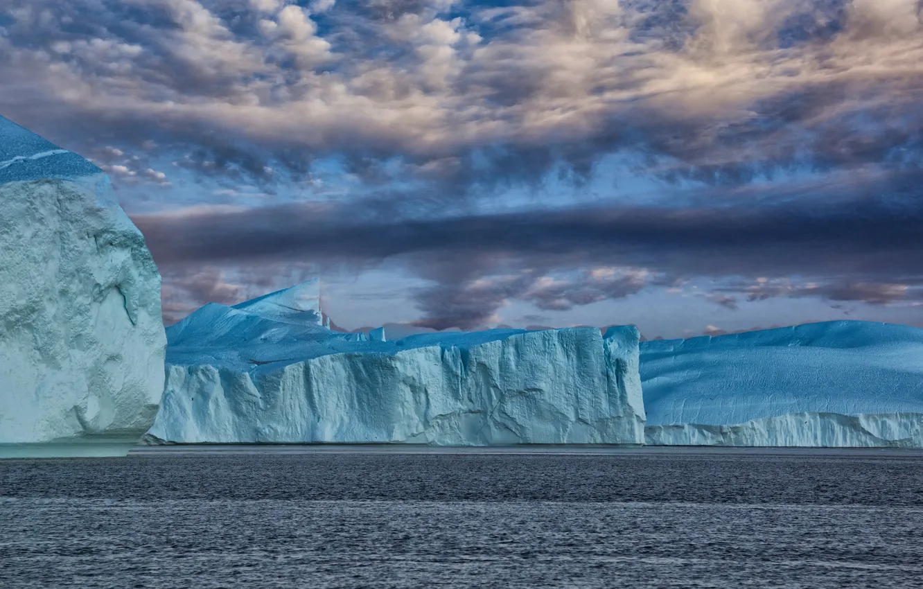 Photo wallpaper ice, iceberg, clouds, snow, winter, nature, shore, pond