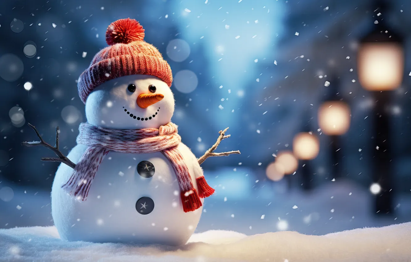 Photo wallpaper winter, snow, new year, Christmas, snowman, Christmas, winter, snow