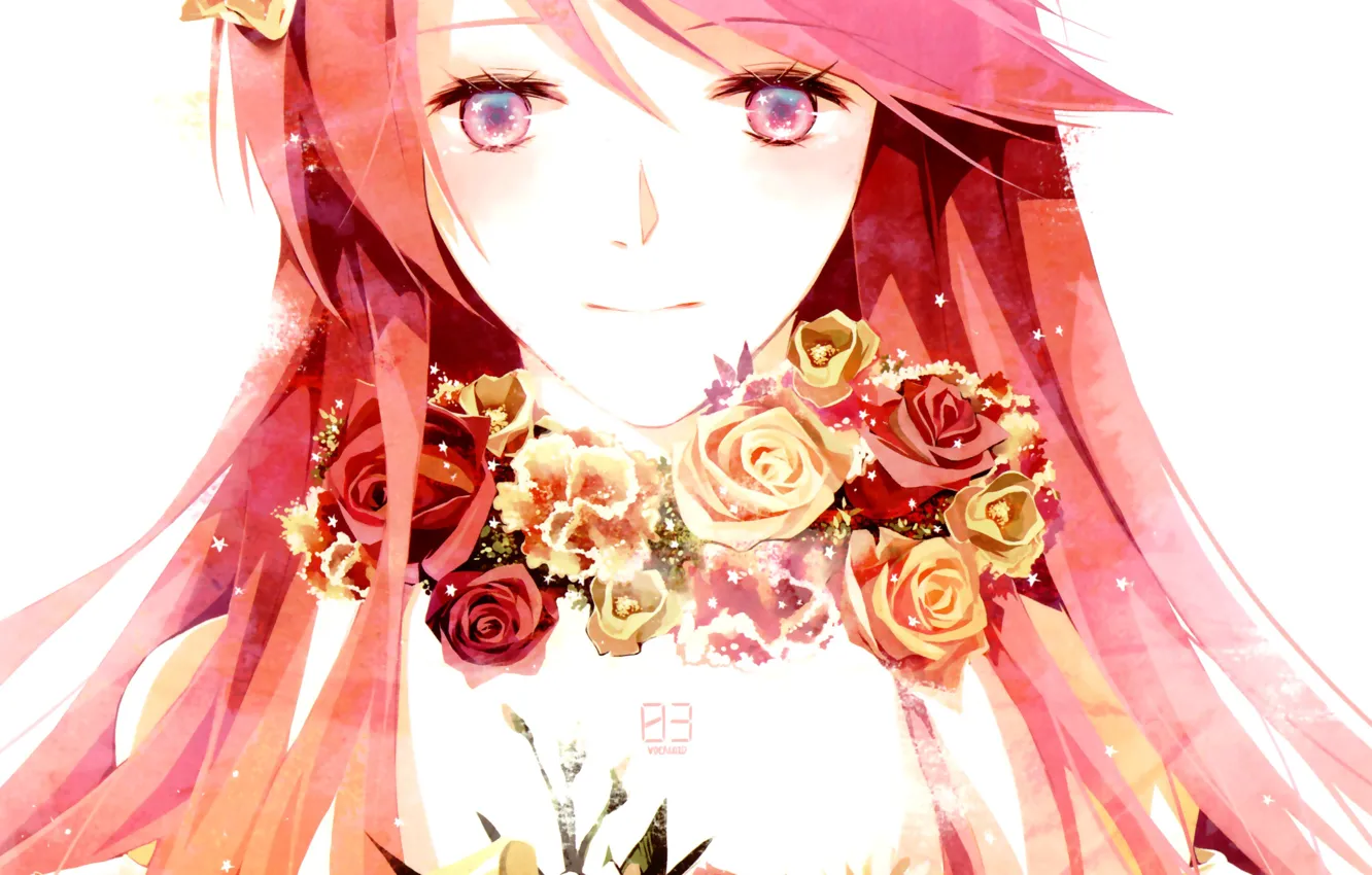 Photo wallpaper girl, flowers, roses, anime, art, vocaloid, megurine luka, Vocaloid