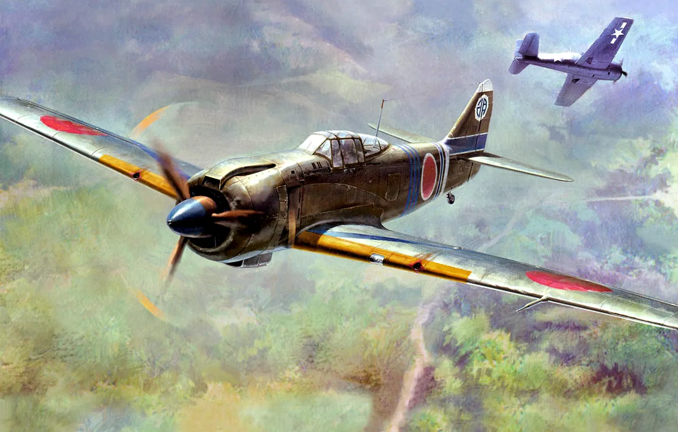 Photo wallpaper figure, art, Japanese, fighter-interceptor, WW2, single, Kawasaki Ki-100-IIb, all-metal construction