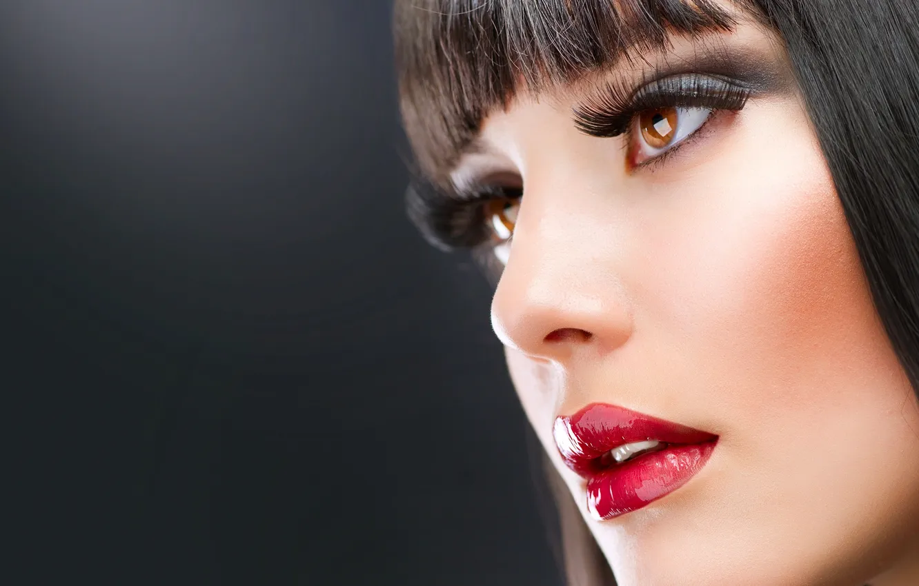 Photo wallpaper eyes, girl, hair, brunette, lips