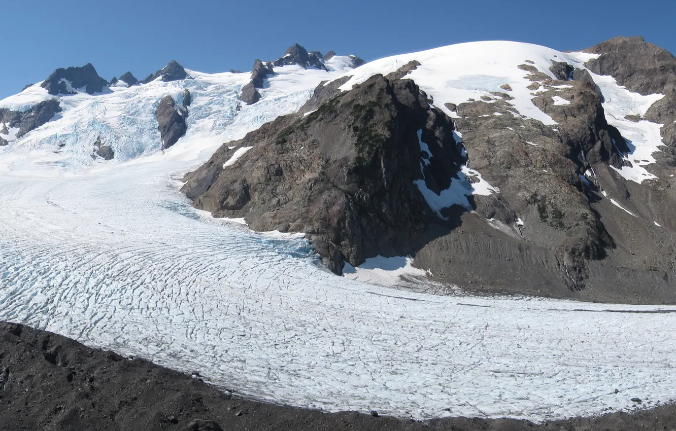 Photo wallpaper cold, winter, road, the sky, snow, mountains, rocks, height