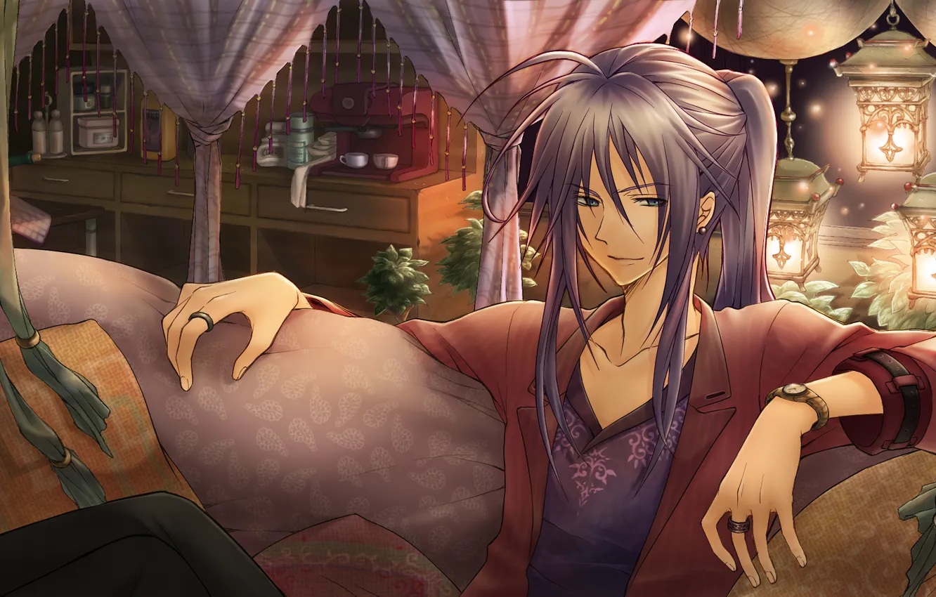 Photo wallpaper room, sofa, lights, guy, vocaloid, sitting, kamui gakupo, shirano