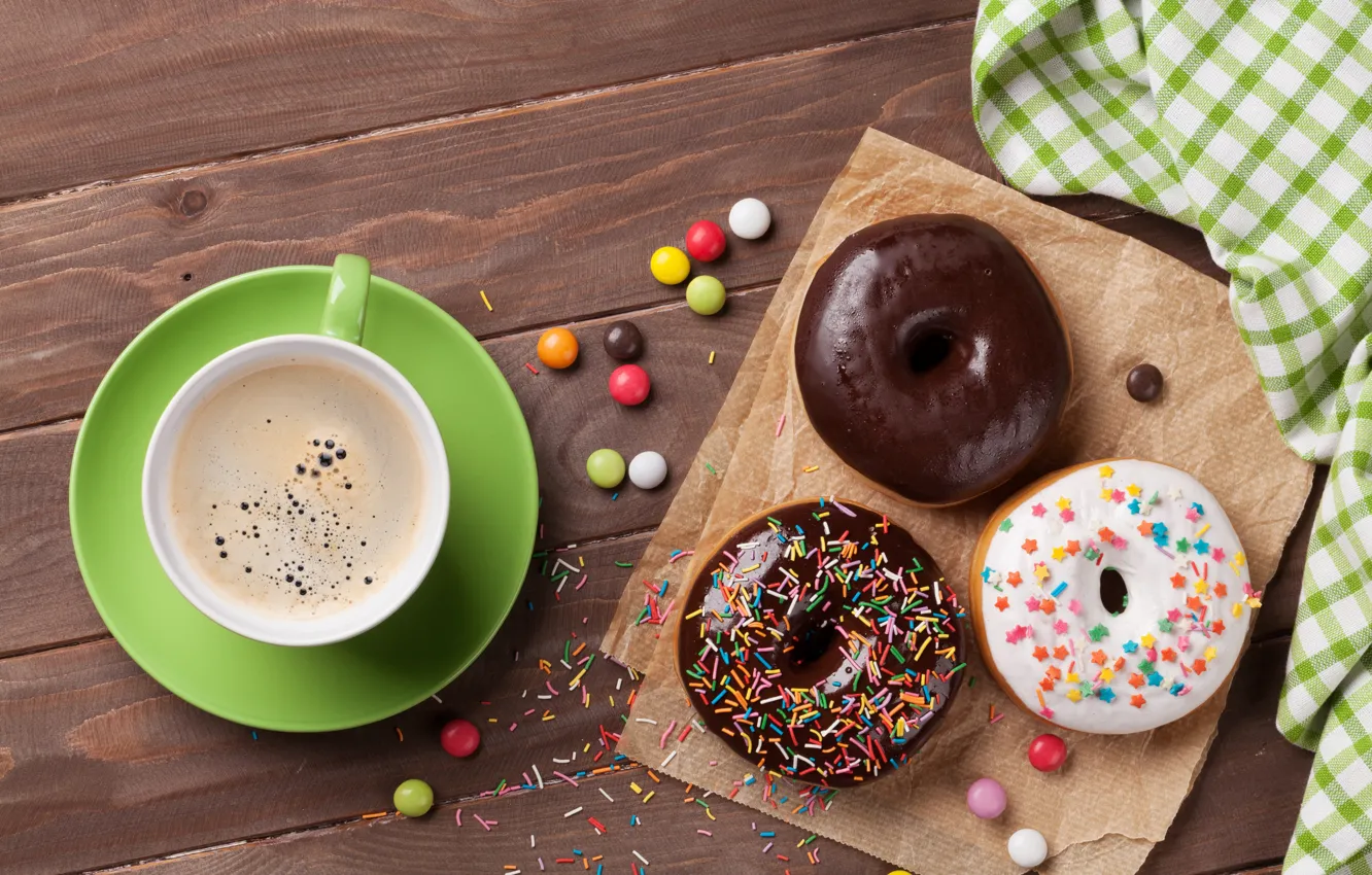 Photo wallpaper coffee, donuts, cup, coffee, donuts