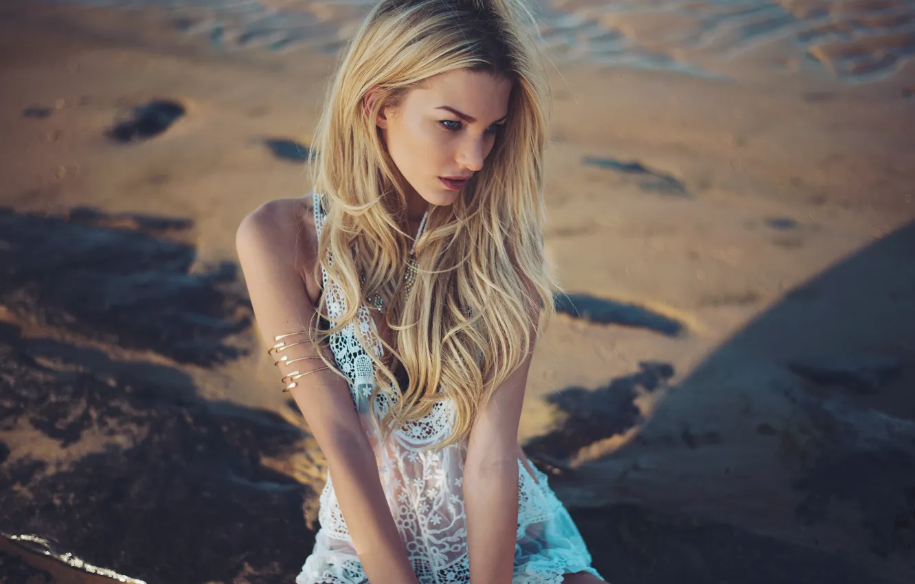Photo wallpaper beach, girl, blonde