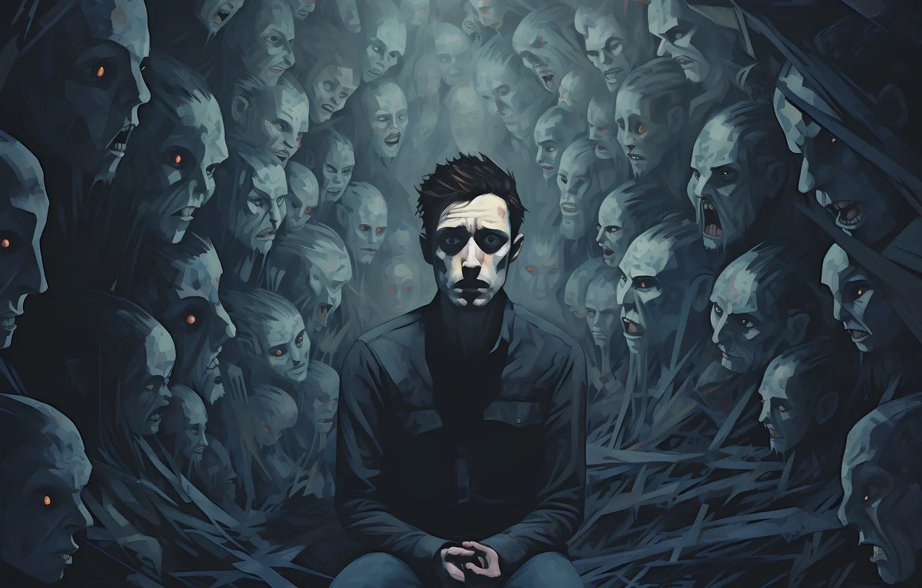 Photo wallpaper look, male, anxiety, disease, digital art, AI art, The Art of Artificial Intelligence, Schizophrenia