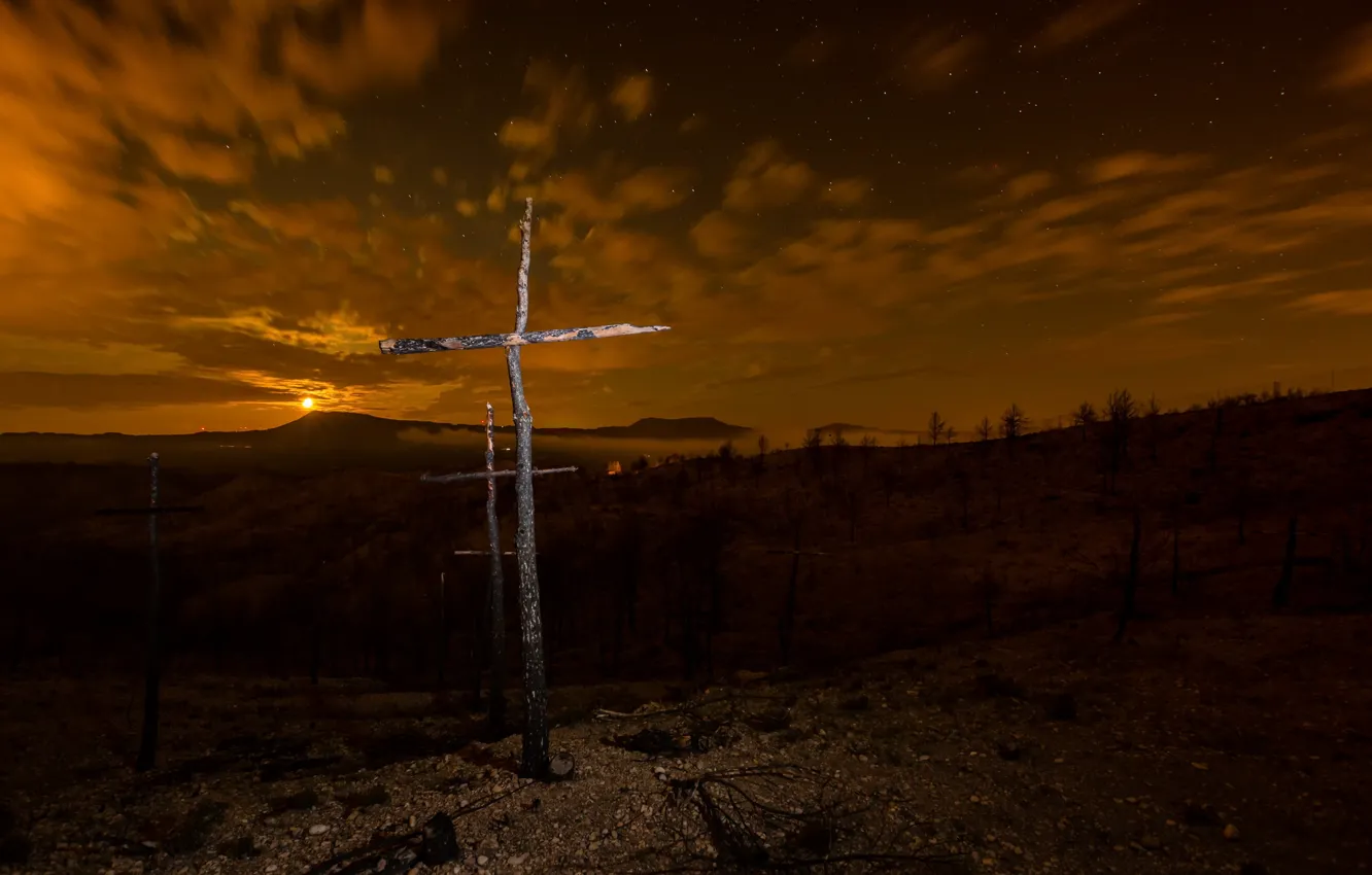 Photo wallpaper night, background, cross