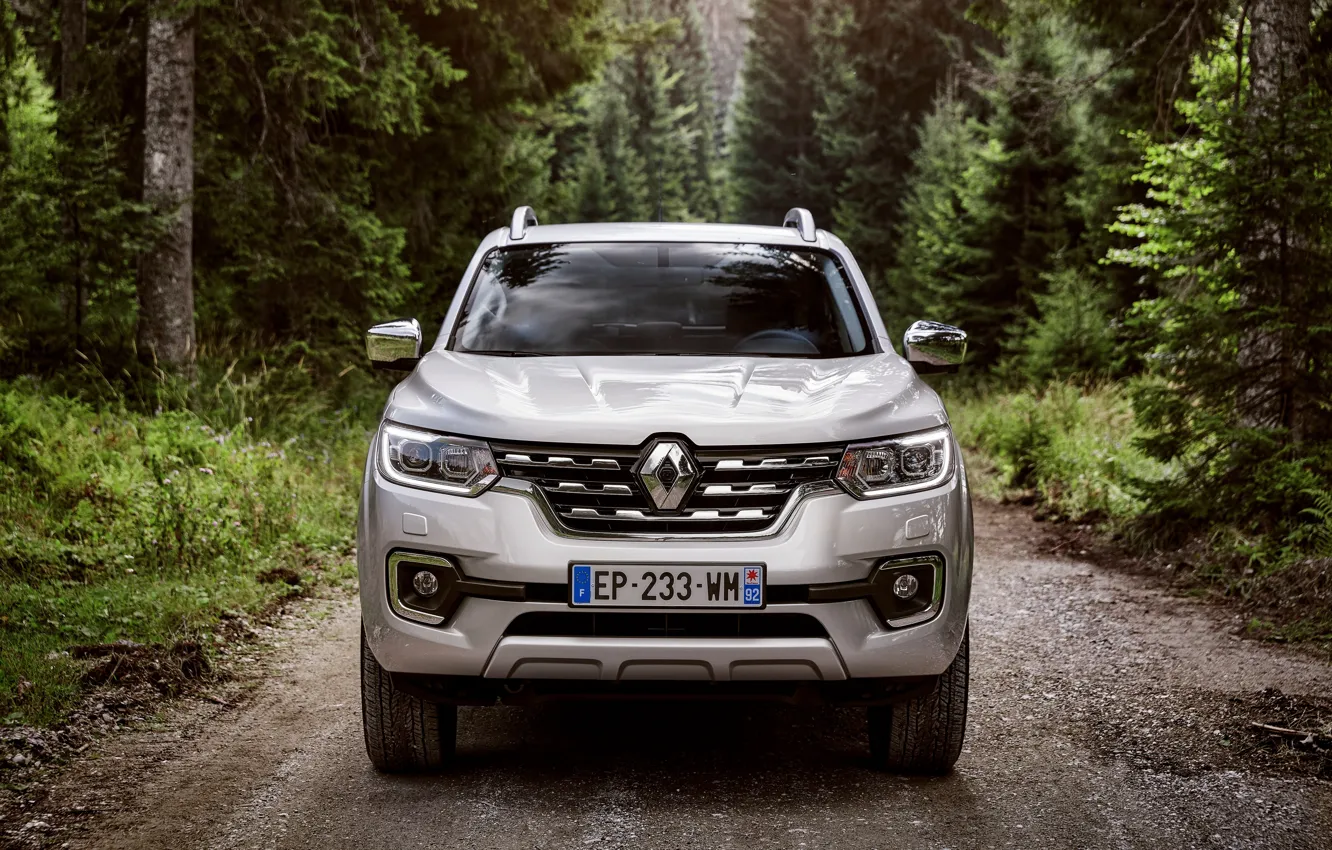 Photo wallpaper Renault, front view, pickup, 4x4, 2017, Alaskan, gray-silver