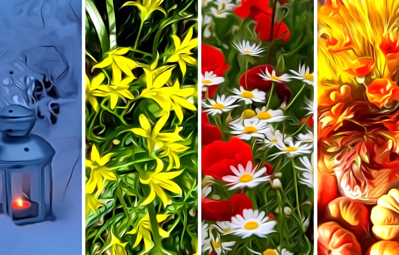 Photo wallpaper winter, autumn, summer, rendering, seasons, collage, figure, spring
