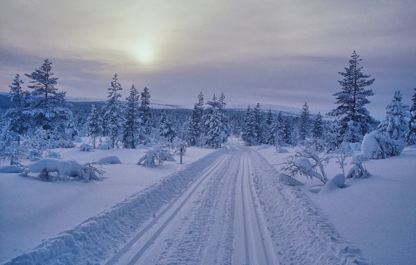 Photo wallpaper winter, road, snow, ate, dervla, Finland, Finland, Saariselkä