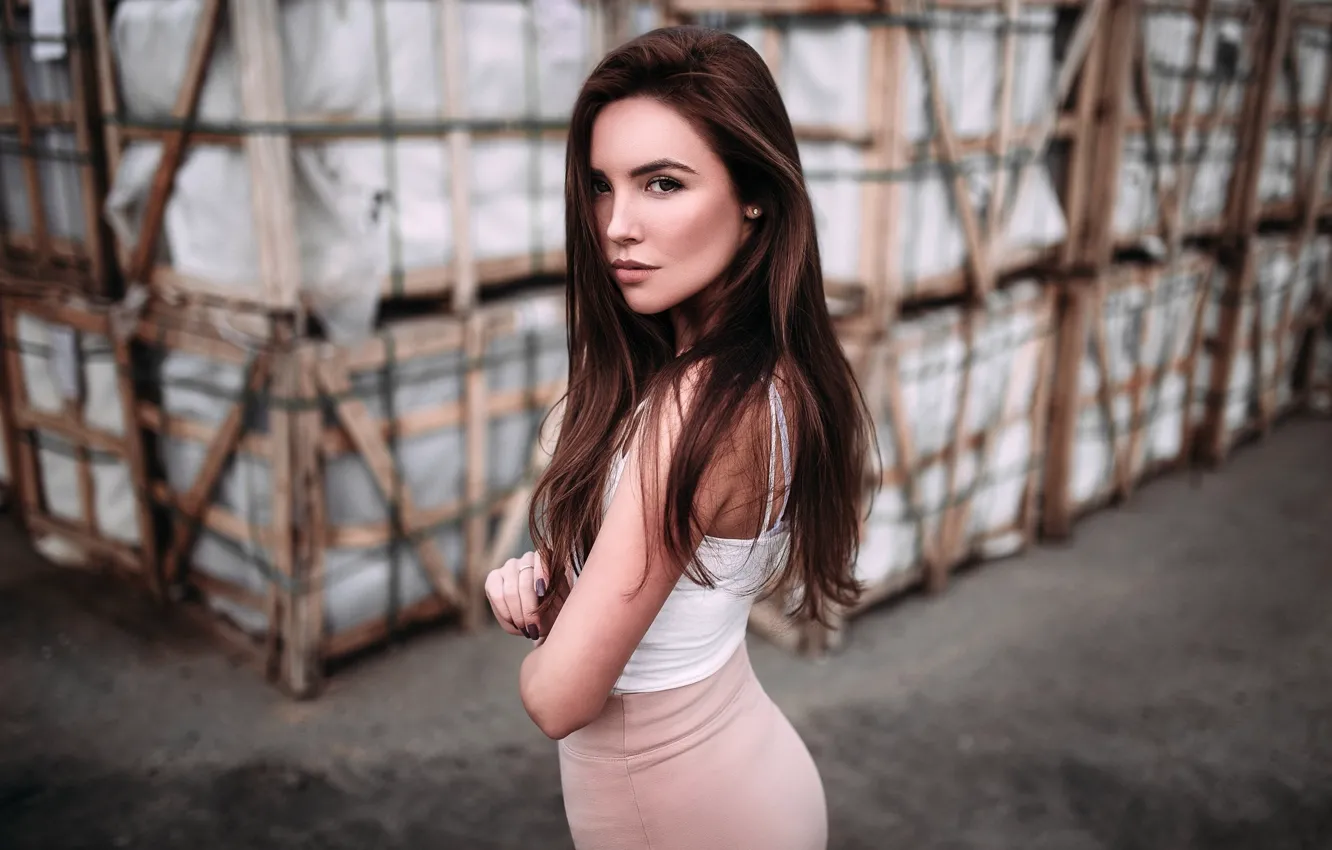 Photo wallpaper look, pose, skirt, portrait, makeup, Mike, hairstyle, brown hair