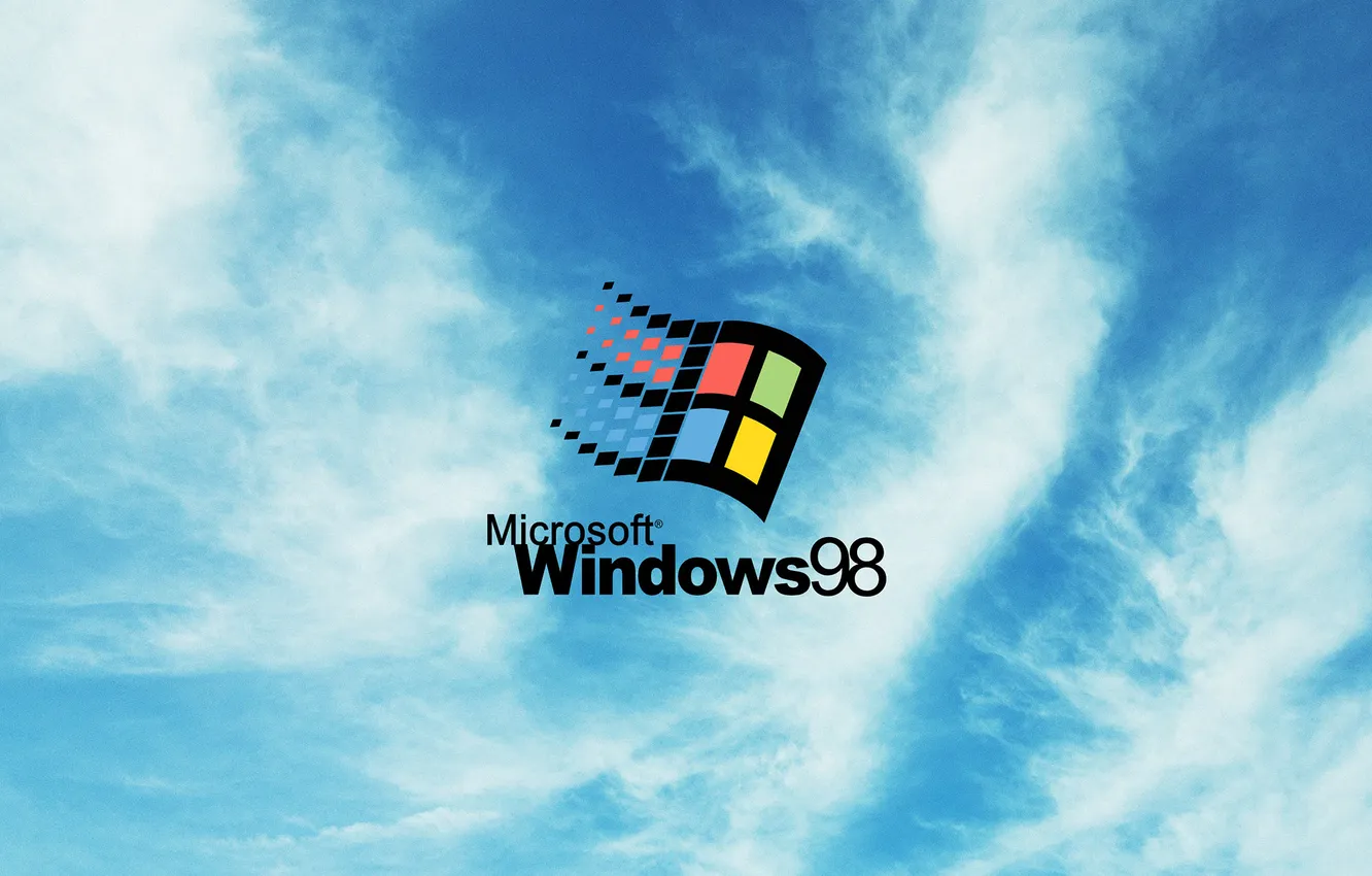 Photo wallpaper clouds, logo, Microsoft, Microsoft Windows, Windows, Windows 98, windows 98