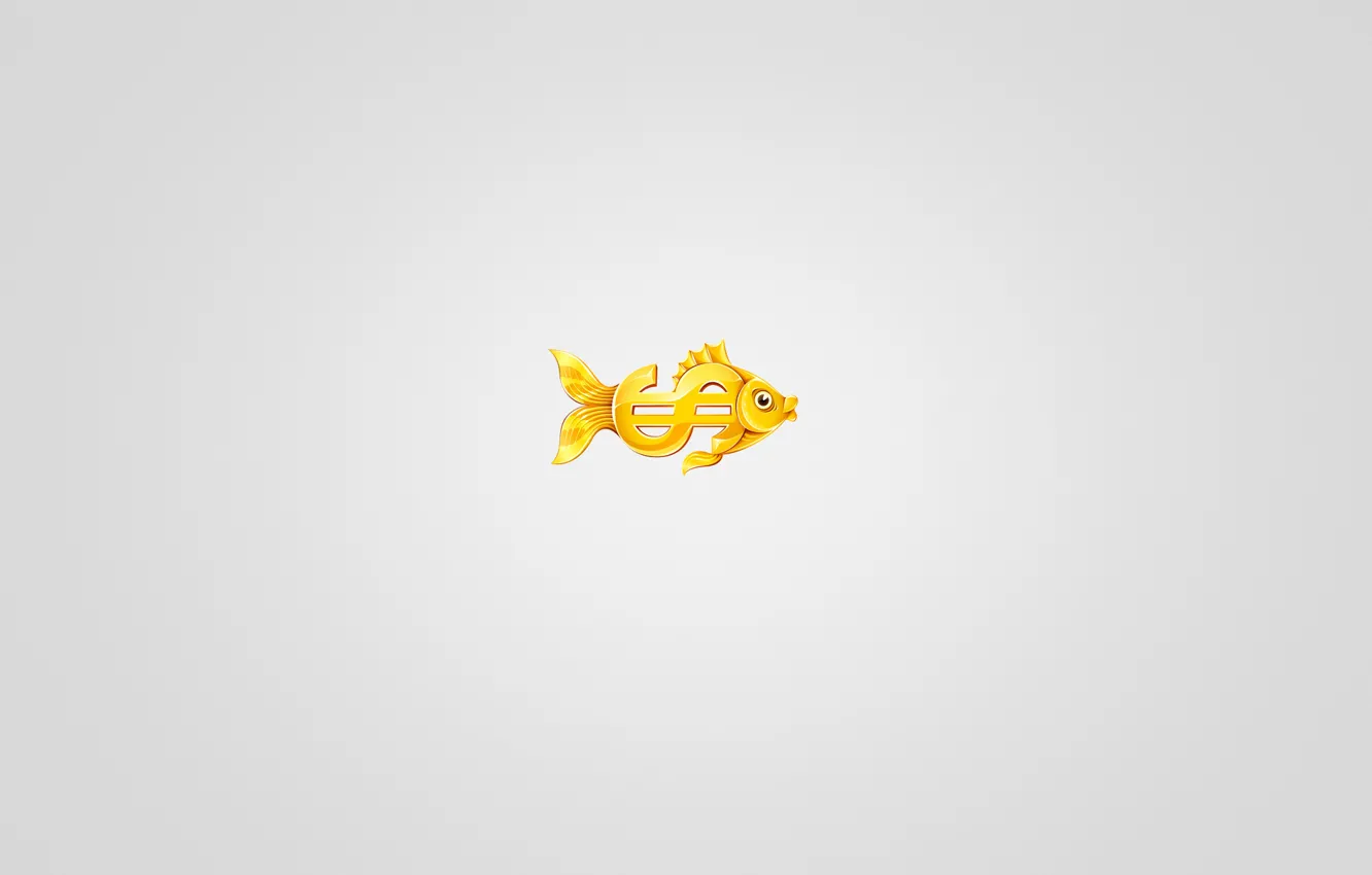 Photo wallpaper minimalism, dollar, goldfish, light background, gold fish
