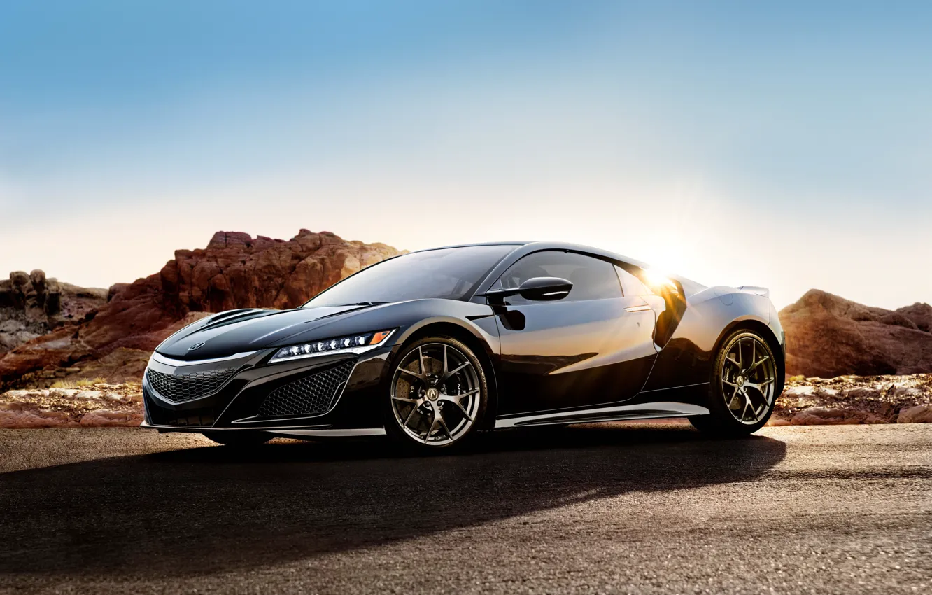 Photo wallpaper road, car, machine, light, rocks, lights, Acura, NSX