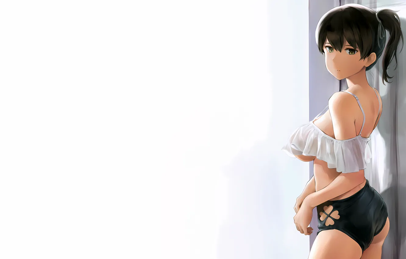 Photo wallpaper girl, sexy, ass, cleavage, shorts, blouse, boobs, anime