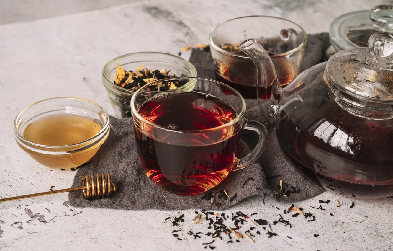 Photo wallpaper tea, kettle, honey, Cup