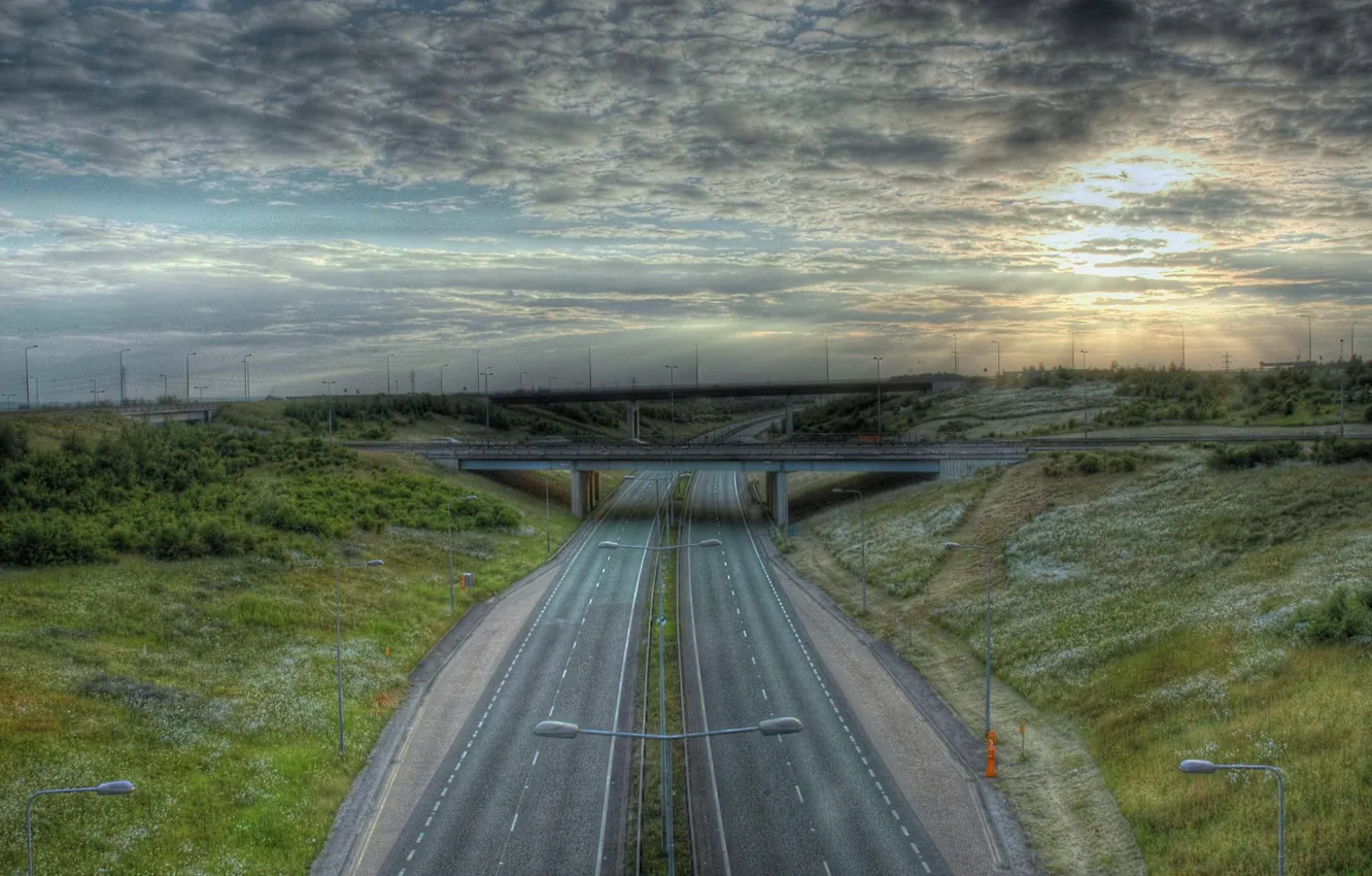 Photo wallpaper road, bridge, markup, HDR