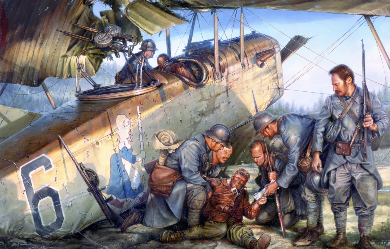 Photo wallpaper the plane, soldiers, military, by John D. Shaw, Highest Possible Courage, wounded