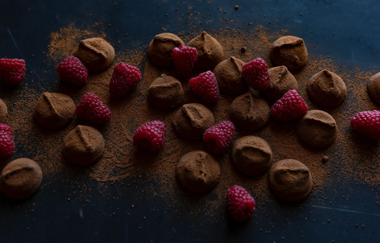 Photo wallpaper berries, raspberry, truffles