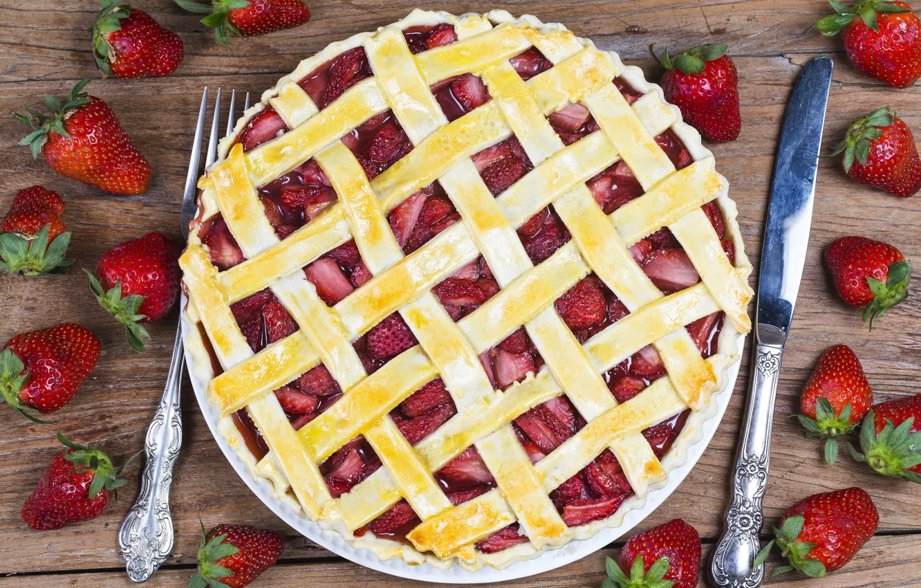 Photo wallpaper berries, strawberry, pie, fresh, cake, sweet, strawberry, berries