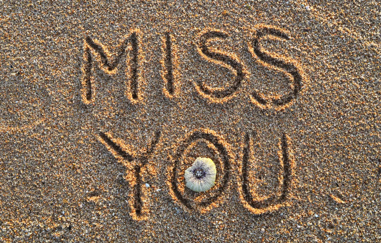 Photo wallpaper sand, beach, summer, the inscription, summer, beach, sand, miss you