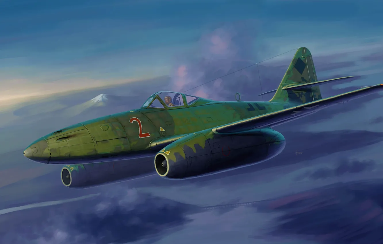 Photo wallpaper the sky, figure, fighter, Messerschmitt, jet, The second world war, German, Me.262 A-1a