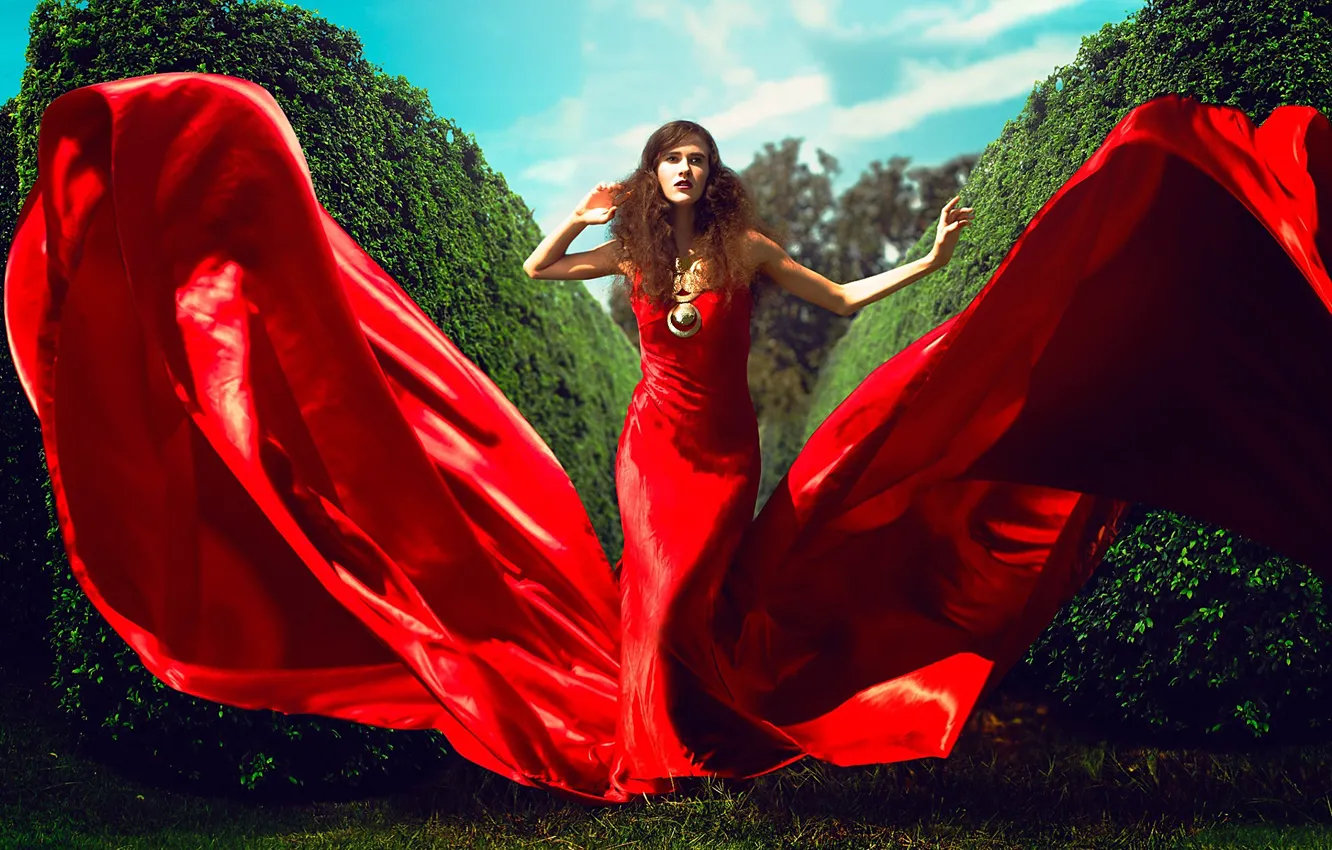 Photo wallpaper GREENS, DRESS, FABRIC, RED, ALLEY, The BUSHES, SHATENQ, AL