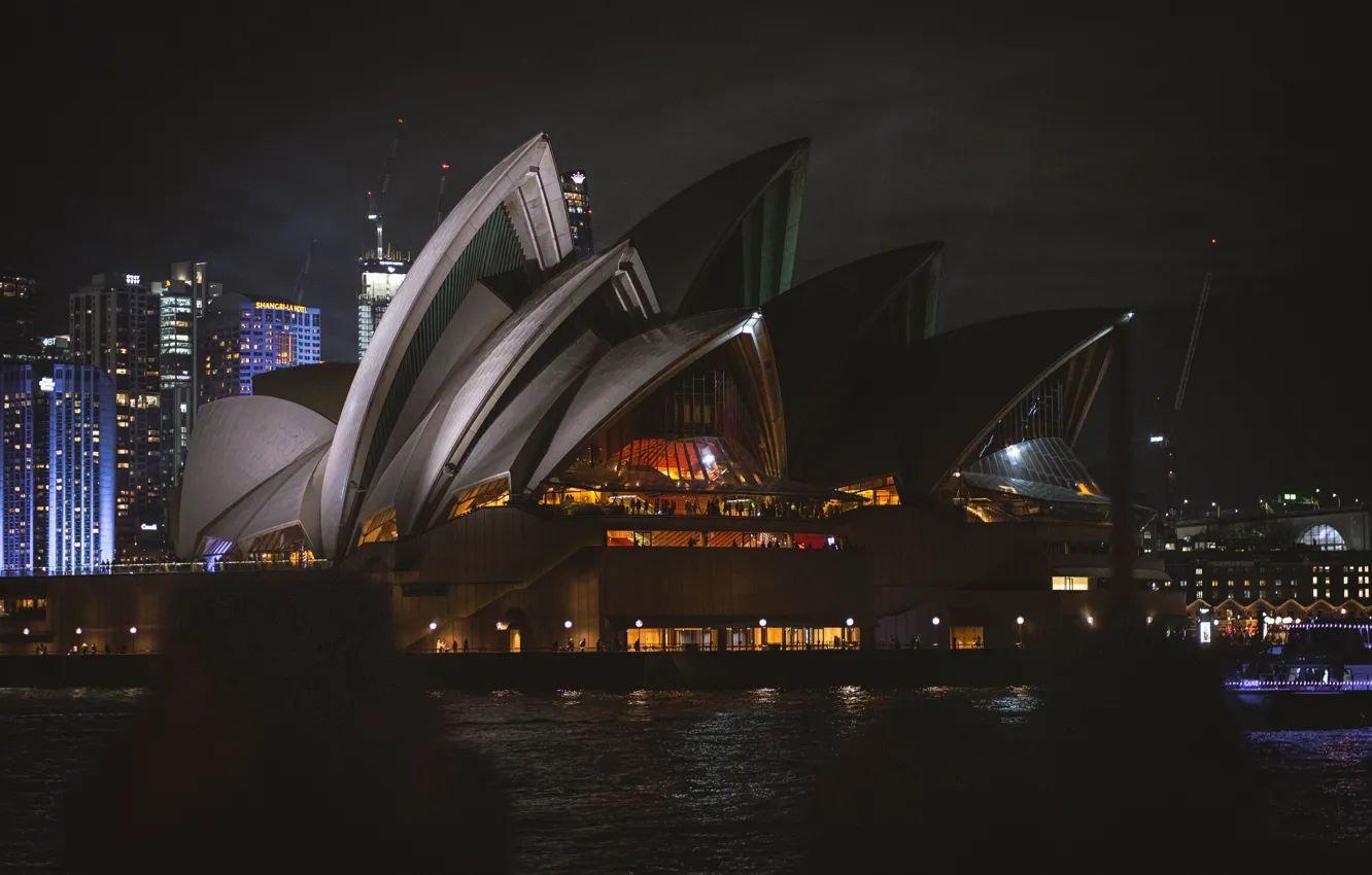 Photo wallpaper City, Water, Lights, Sydney, Ocean, Sea, Sydney Opera House, City Lights
