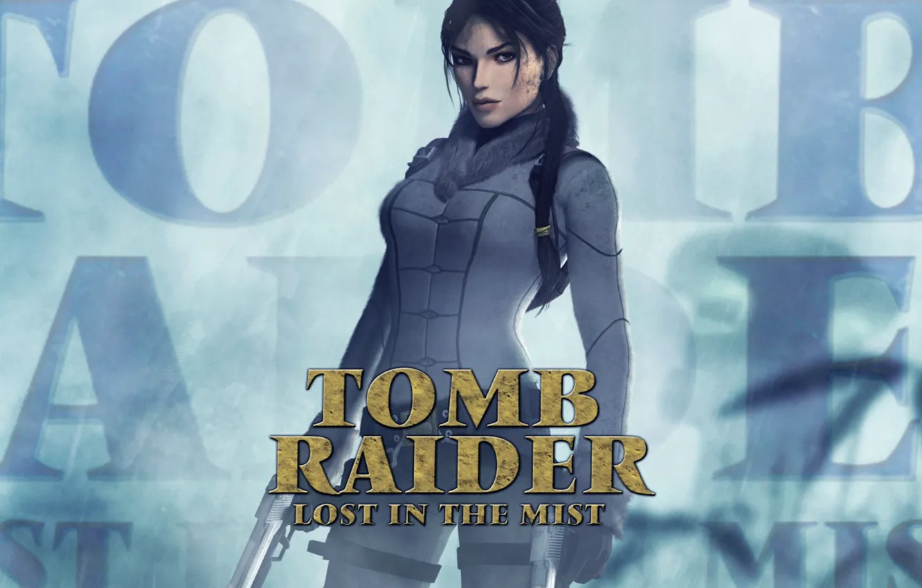 Photo wallpaper girl, fog, gun, Tomb Raider, Lara Croft, Tomb Raider: Lost in the Mist