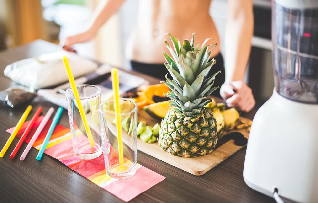 Photo wallpaper glass, pineapple, tube