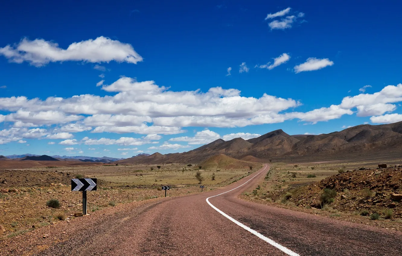 Photo wallpaper road, the sky, clouds, mountains