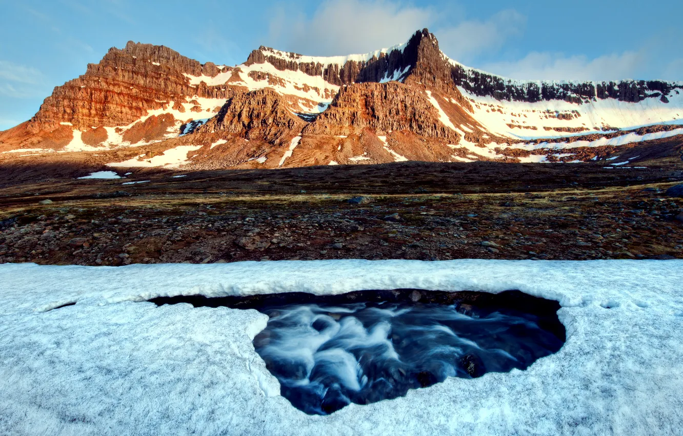 Photo wallpaper snow, mountains, nature, river