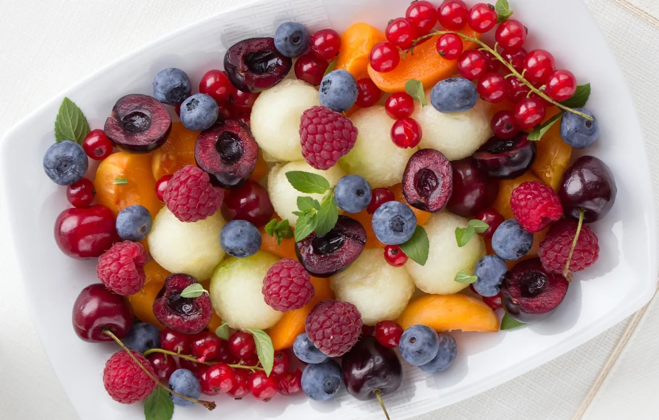 Photo wallpaper berries, raspberry, fruit, currants, cherry, apricots, blueberries