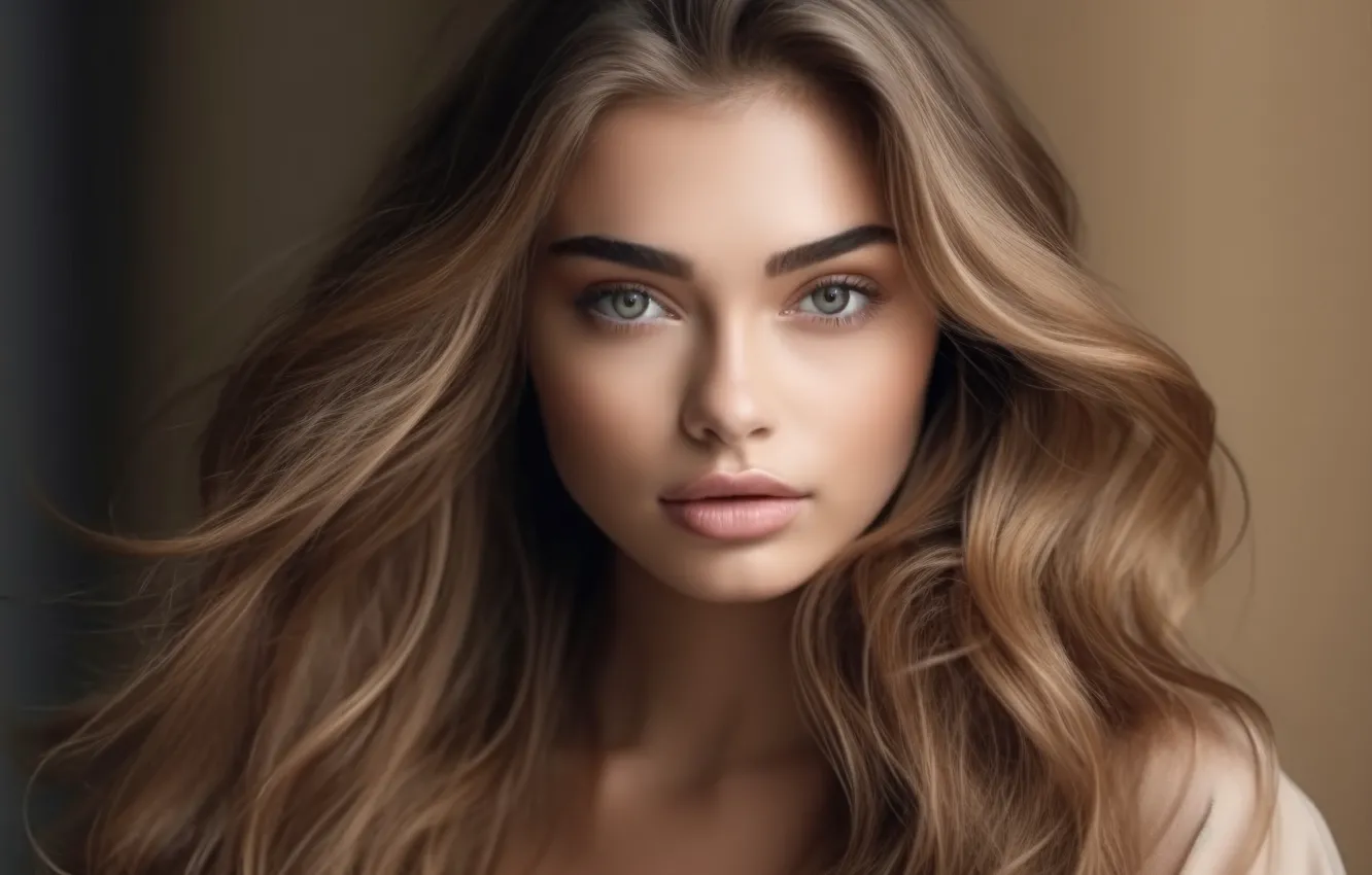 Photo wallpaper look, girl, portrait, makeup, blonde, curls, Rus, AI art