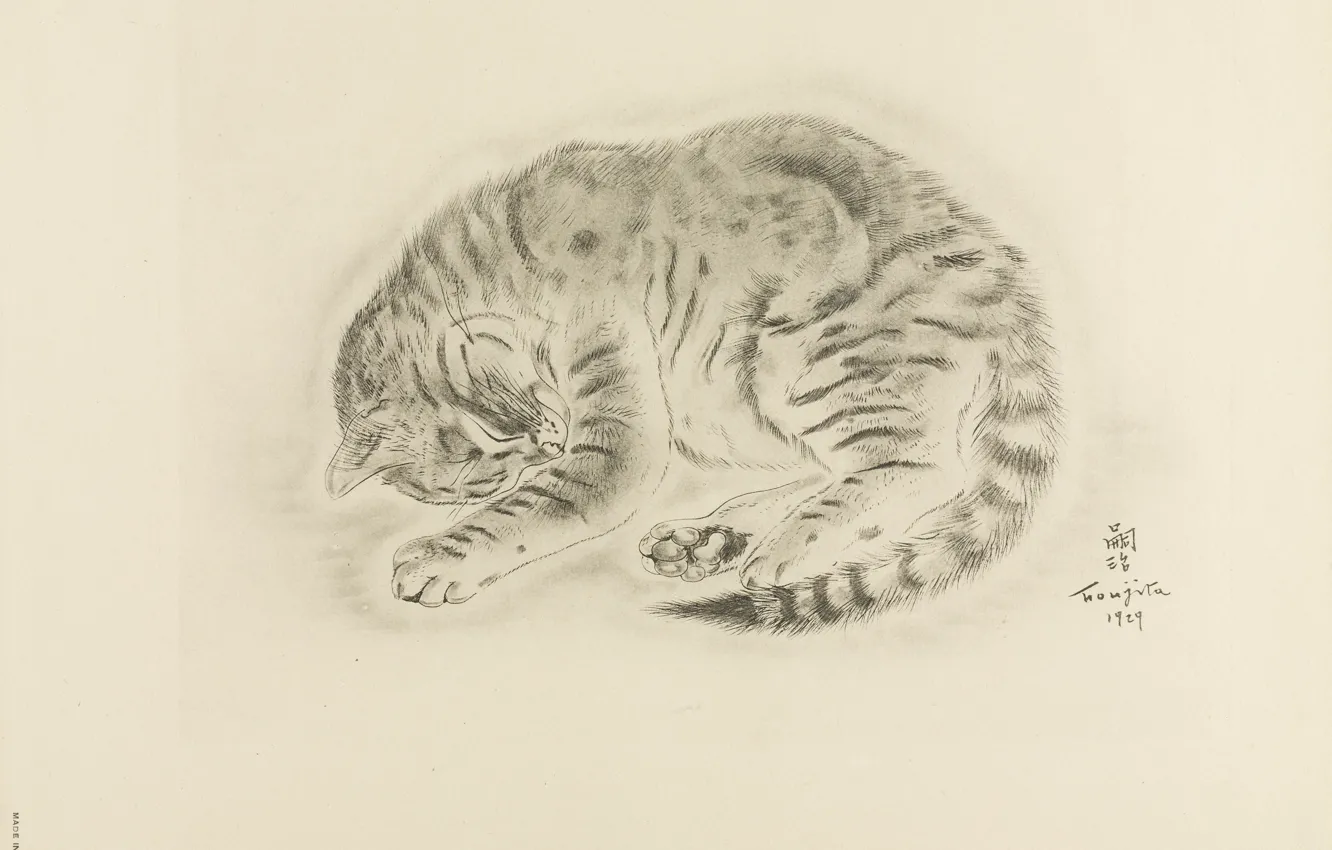 Photo wallpaper 1929, sleeping cat, Tsuguharu, Fujita, The Book Of Cats, Japanese kanji