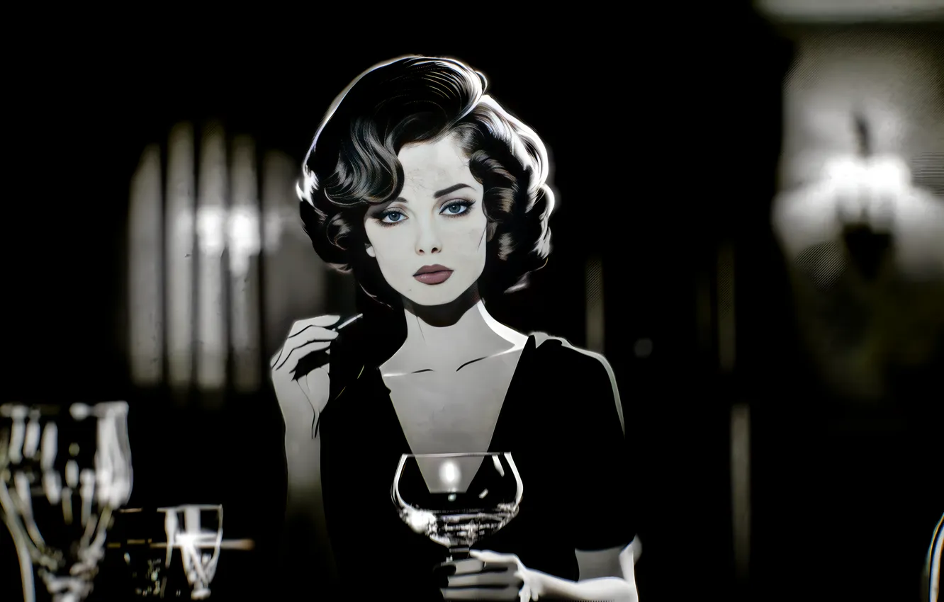 Photo wallpaper girl, glass, beautiful, rendering