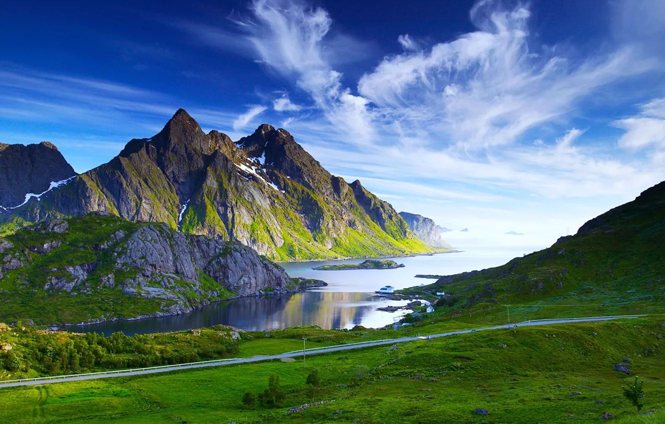 Photo wallpaper water, clouds, landscape, mountains