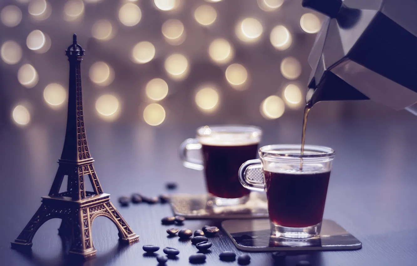 Photo wallpaper coffee, grain, Eiffel tower, coffee pot