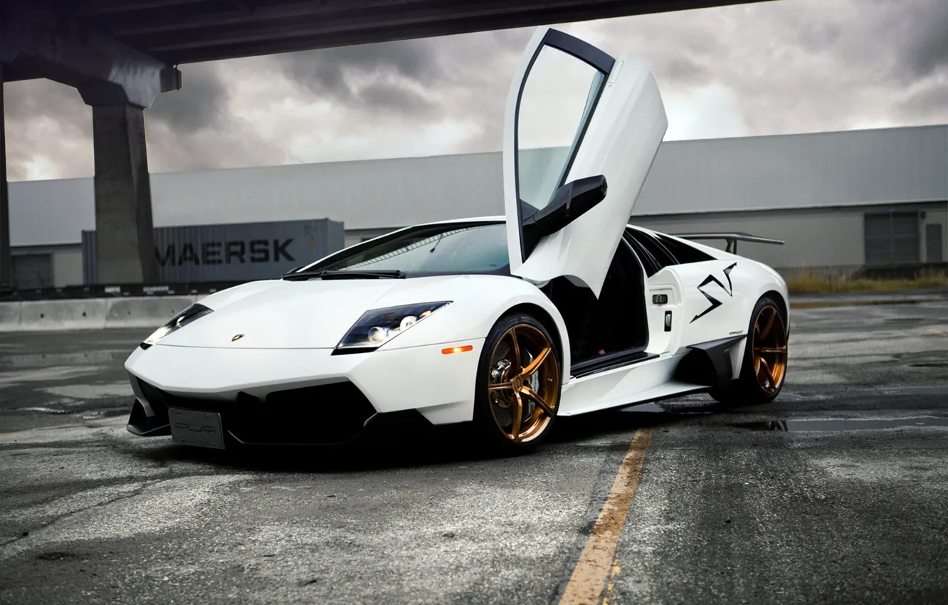 Photo wallpaper Lamborghini, white, murcielago