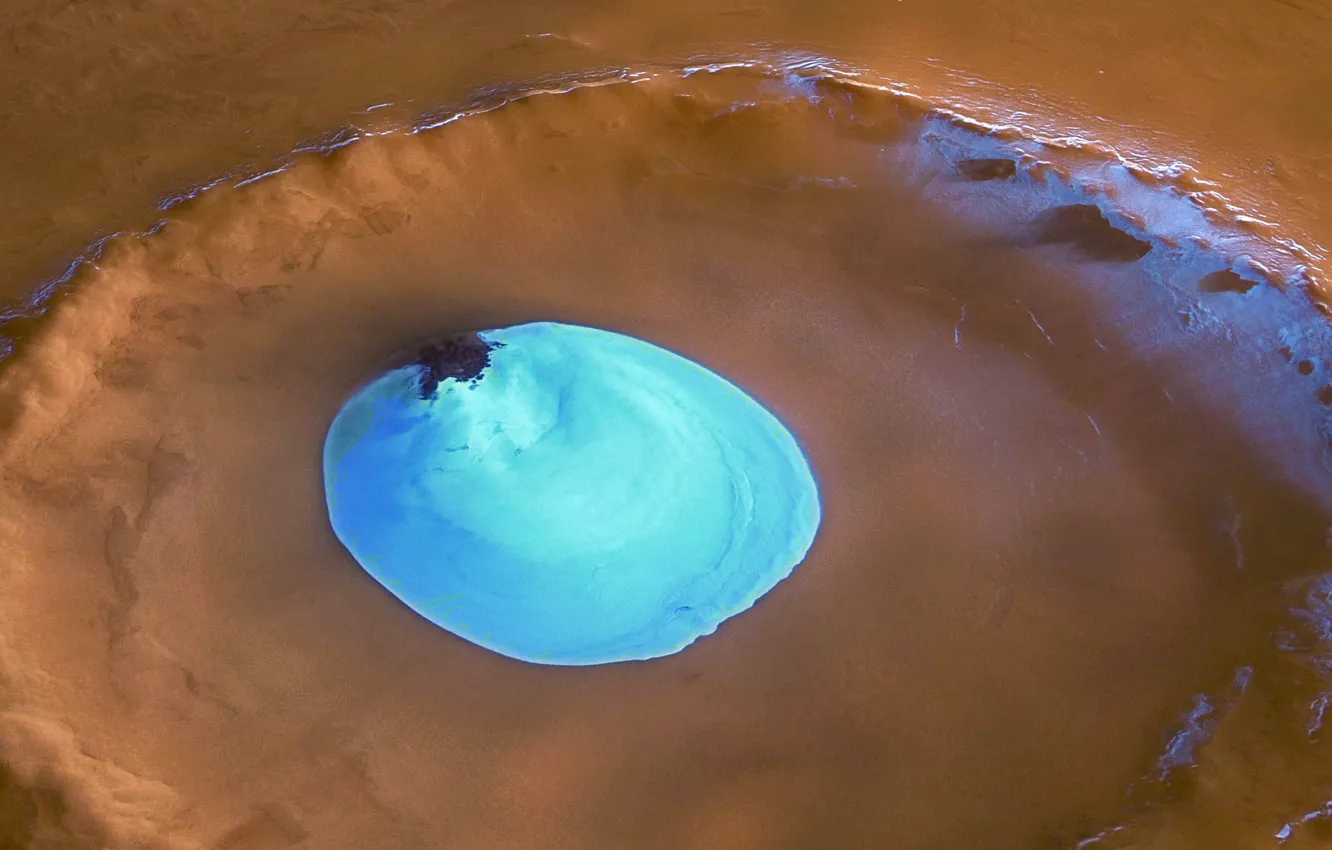 Photo wallpaper ice, crater, Mars, NASA