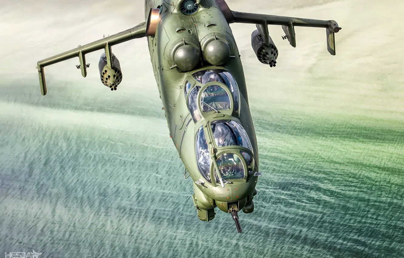 Photo wallpaper Sea, Mi-24, Pilot, Attack helicopter, Cockpit, Polish air force, HESJA Air-Art Photography