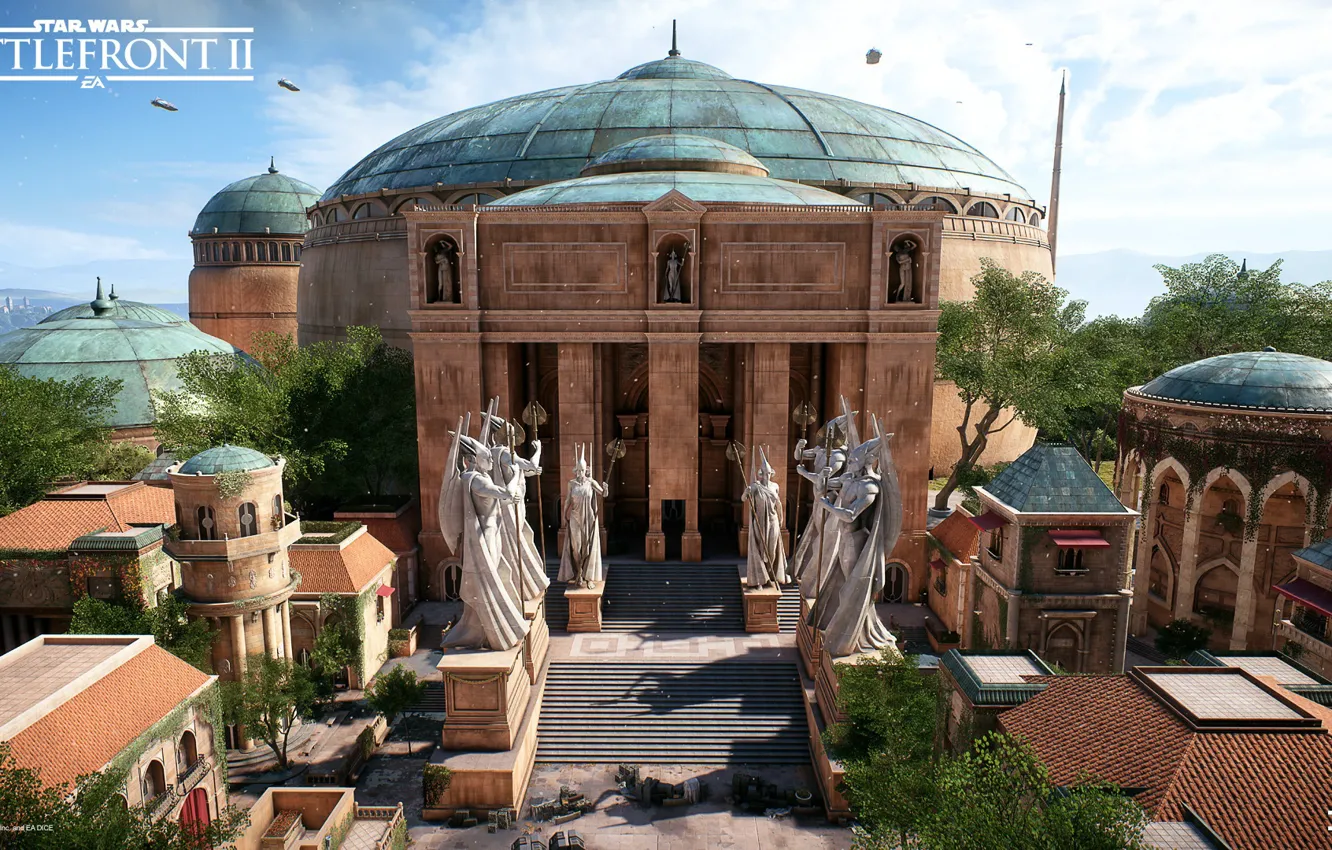 Photo wallpaper the city, building, statue, architecture, star wars battlefront